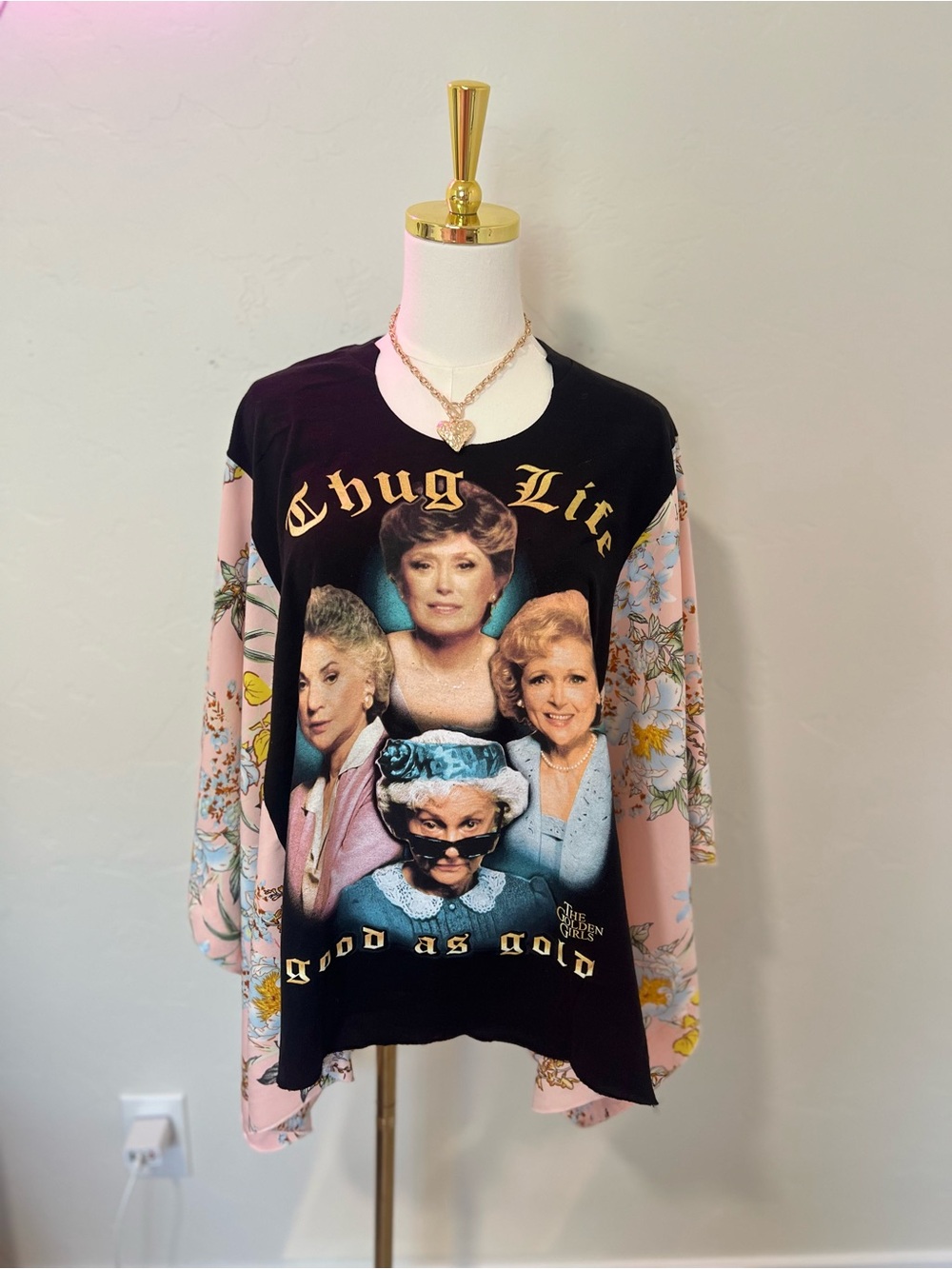 Graphic 'Thug Life' Golden Girls Floral Sleeve T-Shirt ~ Handmade ~ O/S 🌷
